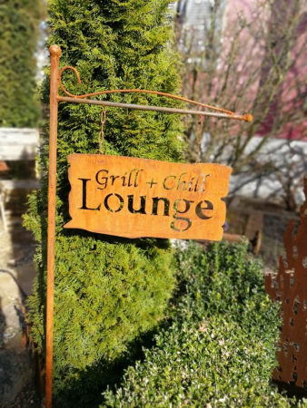 Edelrost Spruchschild Grill+Chill Lounge, inkl. Ampelhalter