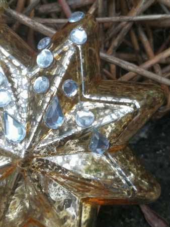 Christbaumkugel Stern Glitta, Gold mit Straßdeko oben