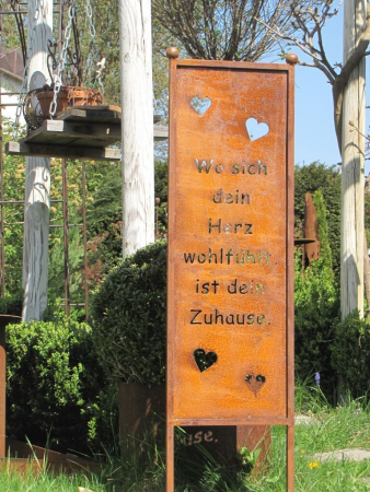 Edelrost Gartenschild Herz-Zuhause 118 cm