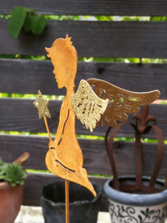 Gartenstecker Engel mit Goldglitzer