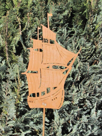 Edelrost Gartenstecker Segelschiff