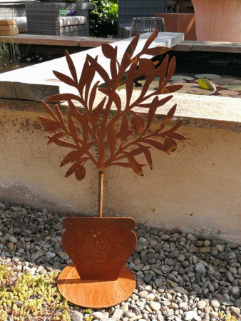 Edelrost Olivenbaum auf Platte, filigran