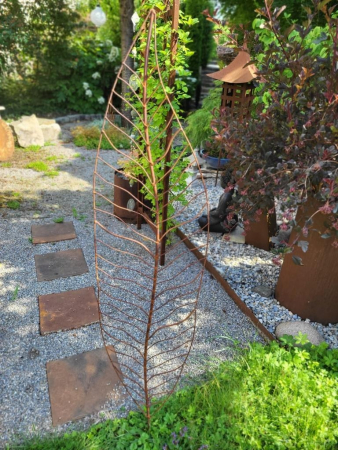 Edelrost Gartenstecker Rankhilfe Blatt, groß rustikal