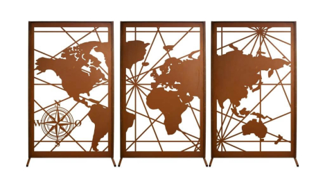 Preview: Edelrost Sichtschutzwand Weltkarte 3er Set Preview: Edelrost Sichtschutzwand Weltkarte