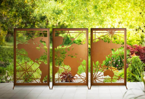 Preview: Edelrost Sichtschutzwand Weltkarte 3er Set Preview: Edelrost Sichtschutzwand Weltkarte 3er Set