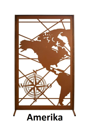 Preview: Edelrost Sichtschutzwand Weltkarte 3er Set Preview: Edelrost Sichtschutzwand Weltkarte Amerika