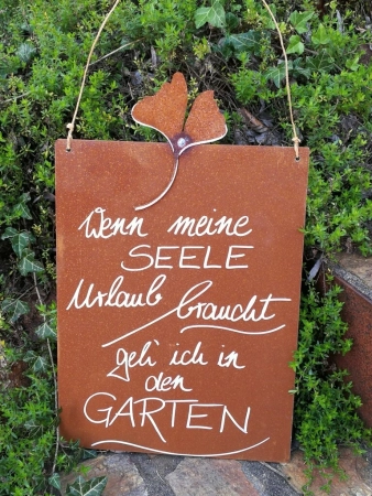 Edelrost Schild mit Ginkgo "Garten - Seele"