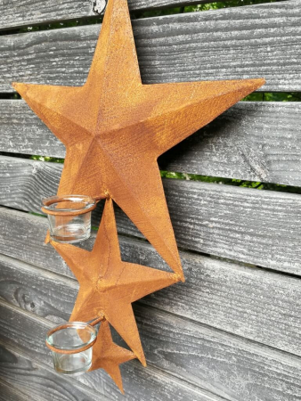 Edelrost 3er-Stern mit Teelichtgläser, zum Hängen