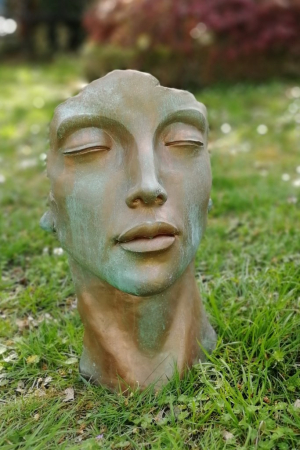 Skulptur Gesicht Frau aus Steinguss Kupferoptik, 50 cm