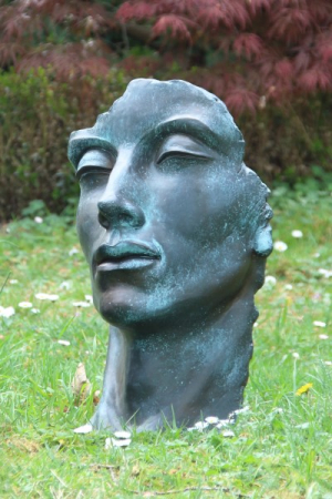 Skulptur Gesicht Mann aus Steinguss Bronzeoptik, 53 cm