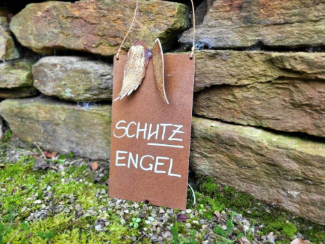 Edelrost Schild Schutzengel, mit Flügel