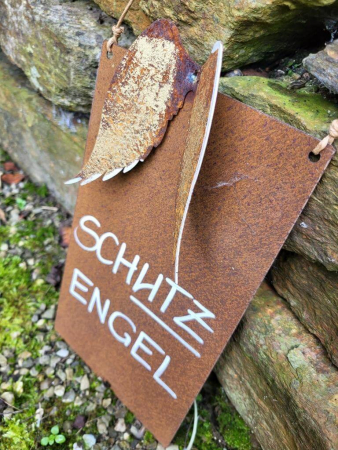 Edelrost Schild Schutzengel, mit Flügel