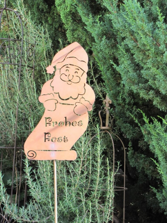 Gartenstab Nikolaus mit Schild Frohes Fest