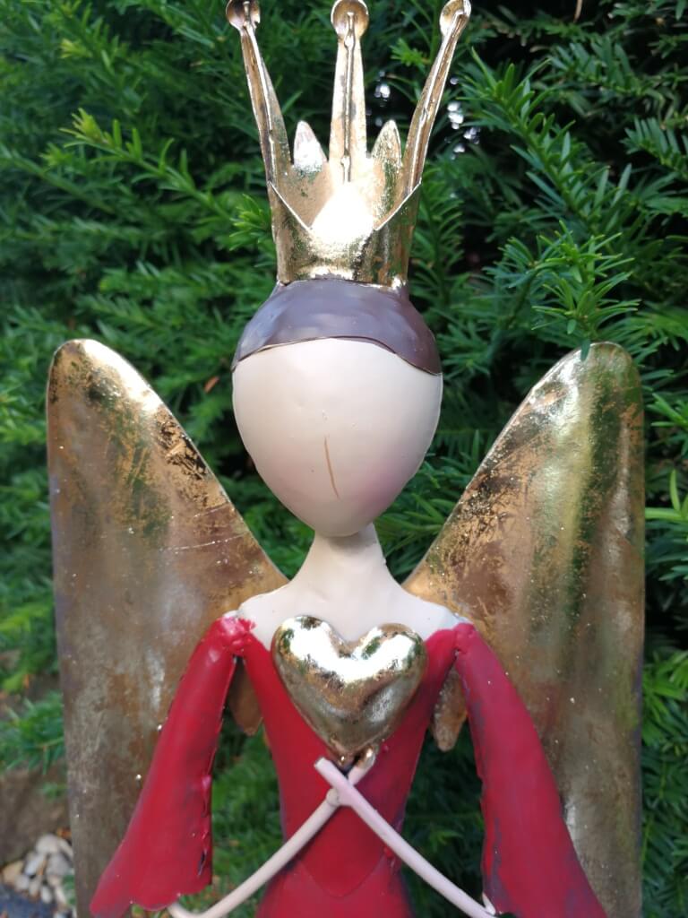 Dekoengel Enkeli, rot-gold, Hand oben - Angels Garden Dekoshop