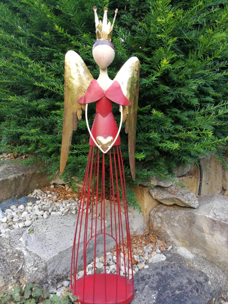 Dekoengel Enkeli, rot-gold, Hand unten - Angels Garden Dekoshop