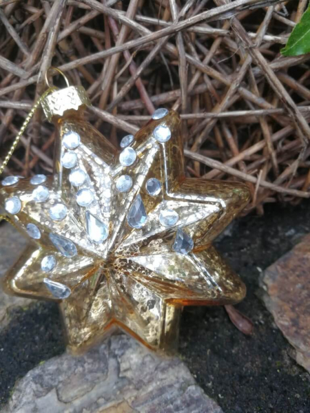 Christbaumkugel Stern Glitta, Gold mit Straßdeko oben