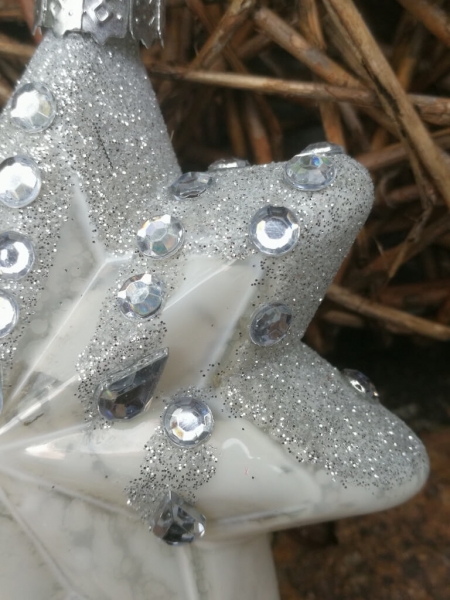 Christbaumkugel Stern Glitta, silber mit Straßdeko oben