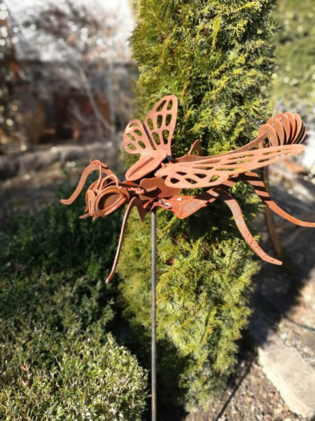 Edelrost Gartenstecker Libelle 3D, groß
