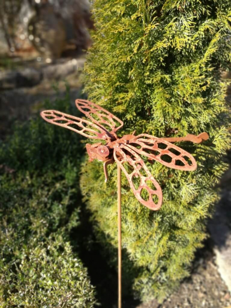 Edelrost Gartenstecker Libelle 3D, klein