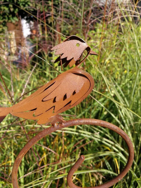 Edelrost Gartenstecker Herz mit Vogel