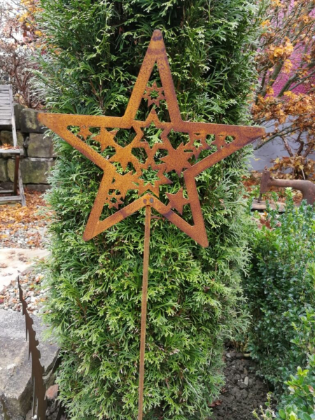 Edelrost Gartenstecker Sterne im Stern