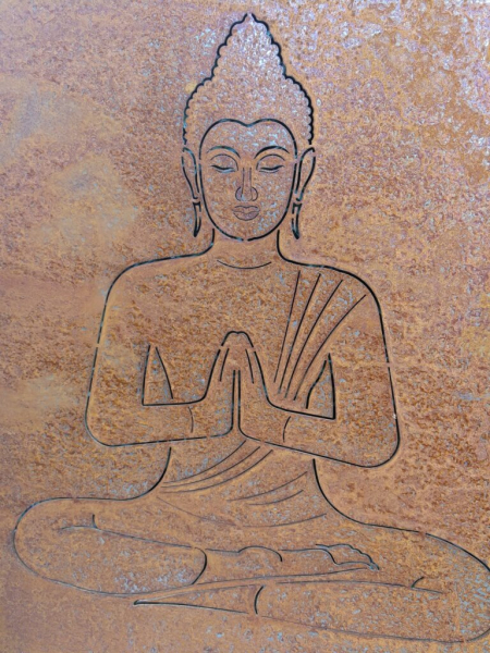 Edelrost Gartenschild Buddha