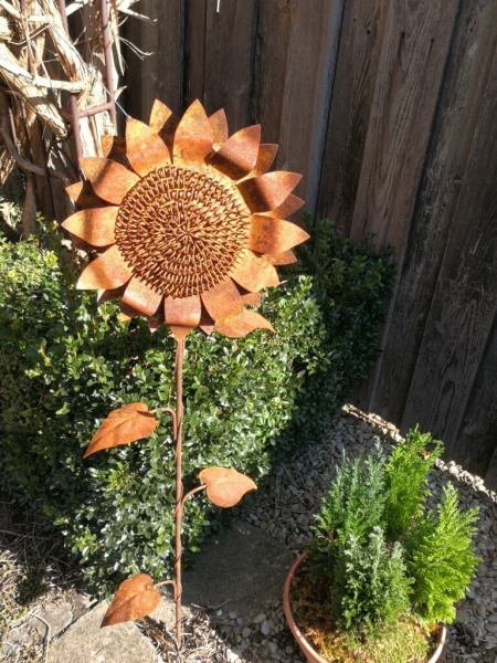 Edelrost Gartenstecker Sonnenblume 3D