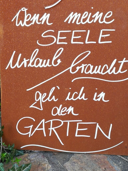 Edelrost Schild mit Ginkgo "Garten - Seele"