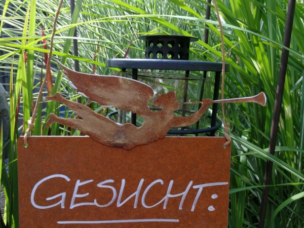 Edelrost Schild mit Posaunenengel Schutzengel