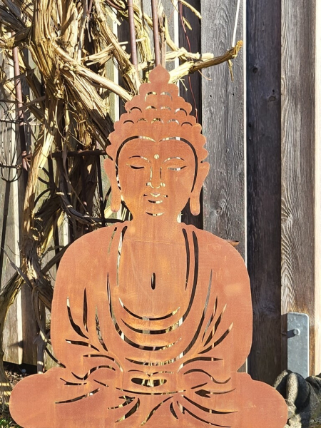 Edelrost Buddha zum Stecken