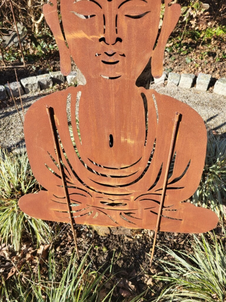 Edelrost Buddha zum Stecken