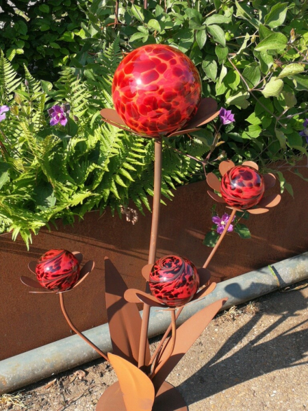 Edelrost Glasblume Ferrum, rote Kugeln