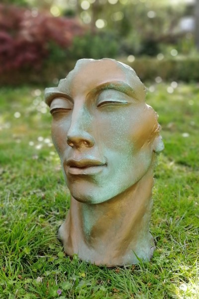 Skulptur Gesicht Mann aus Steinguss Kupferoptik, 53 cm