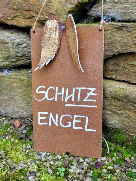 Edelrost Schild Schutzengel, mit Flügel