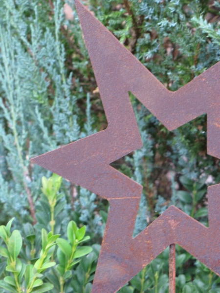 Gartenstecker Stern asymmetrisch offen aus Edelrost, klein