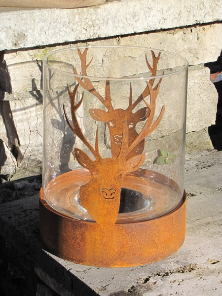 Edelrost Windlicht Hirsch mit Glaseinsatz