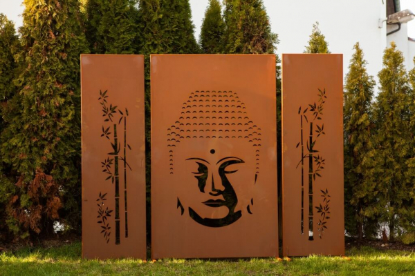 Edelrost Sichtschutzwand Buddha 3-teilig